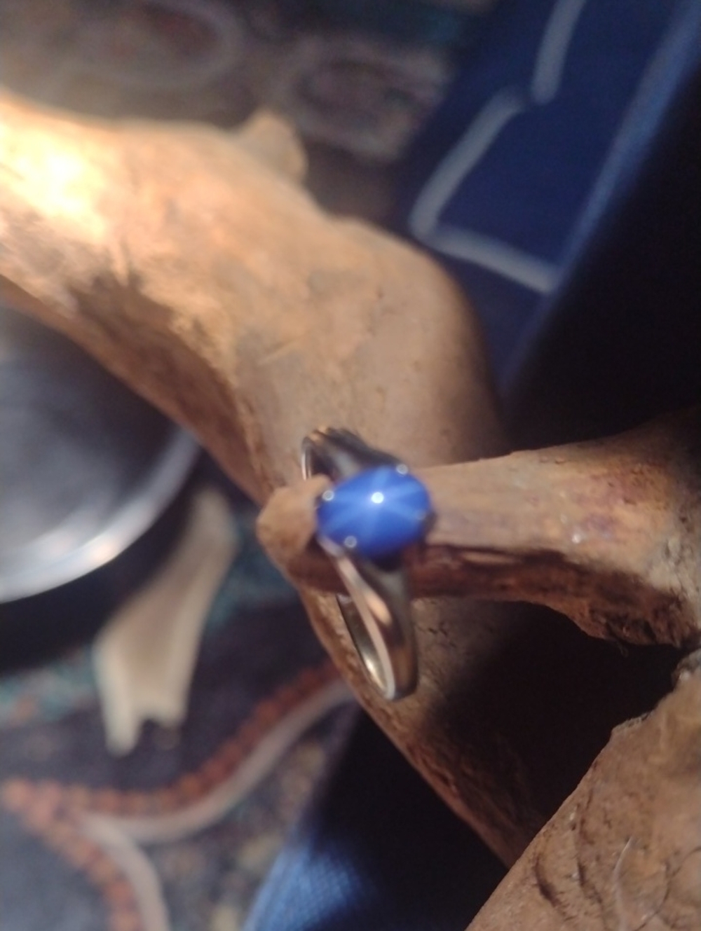 Sterling Silver Ring with Blue Star Sapphire Cabochon